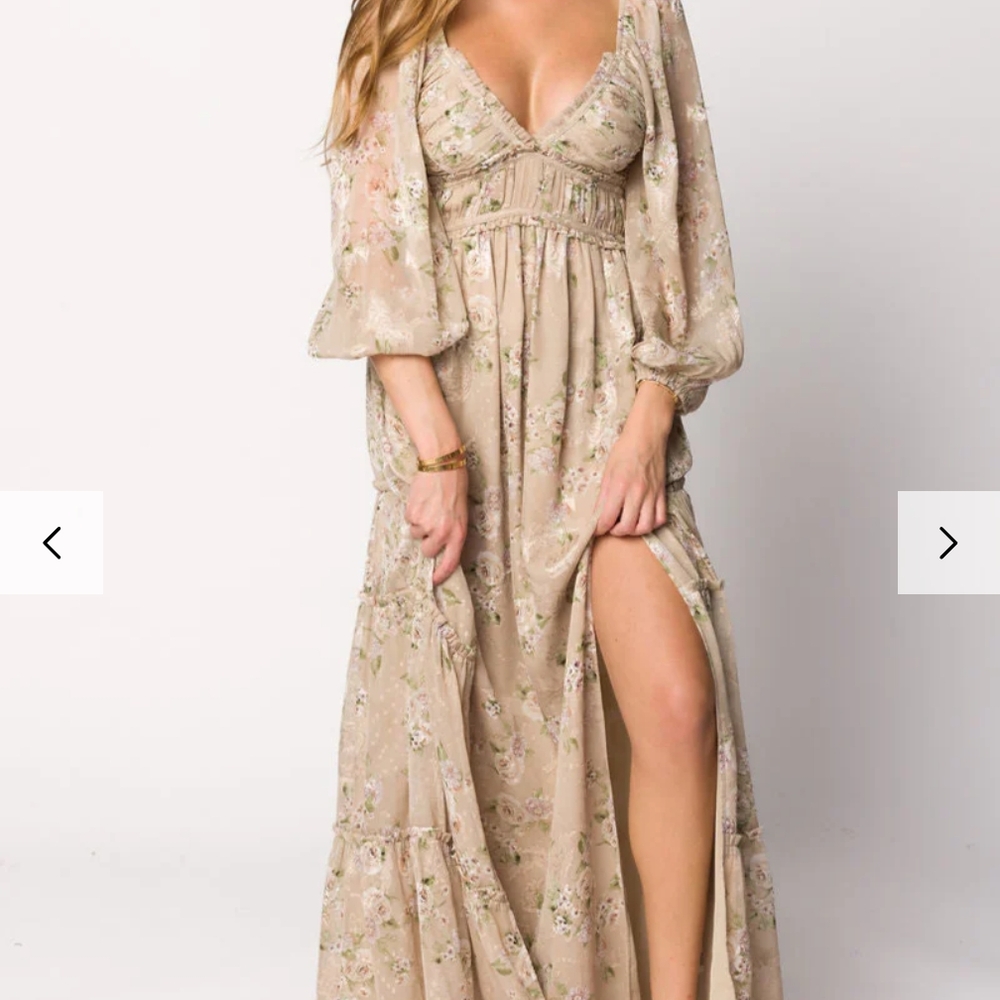 Floral Beige Maxi Dress